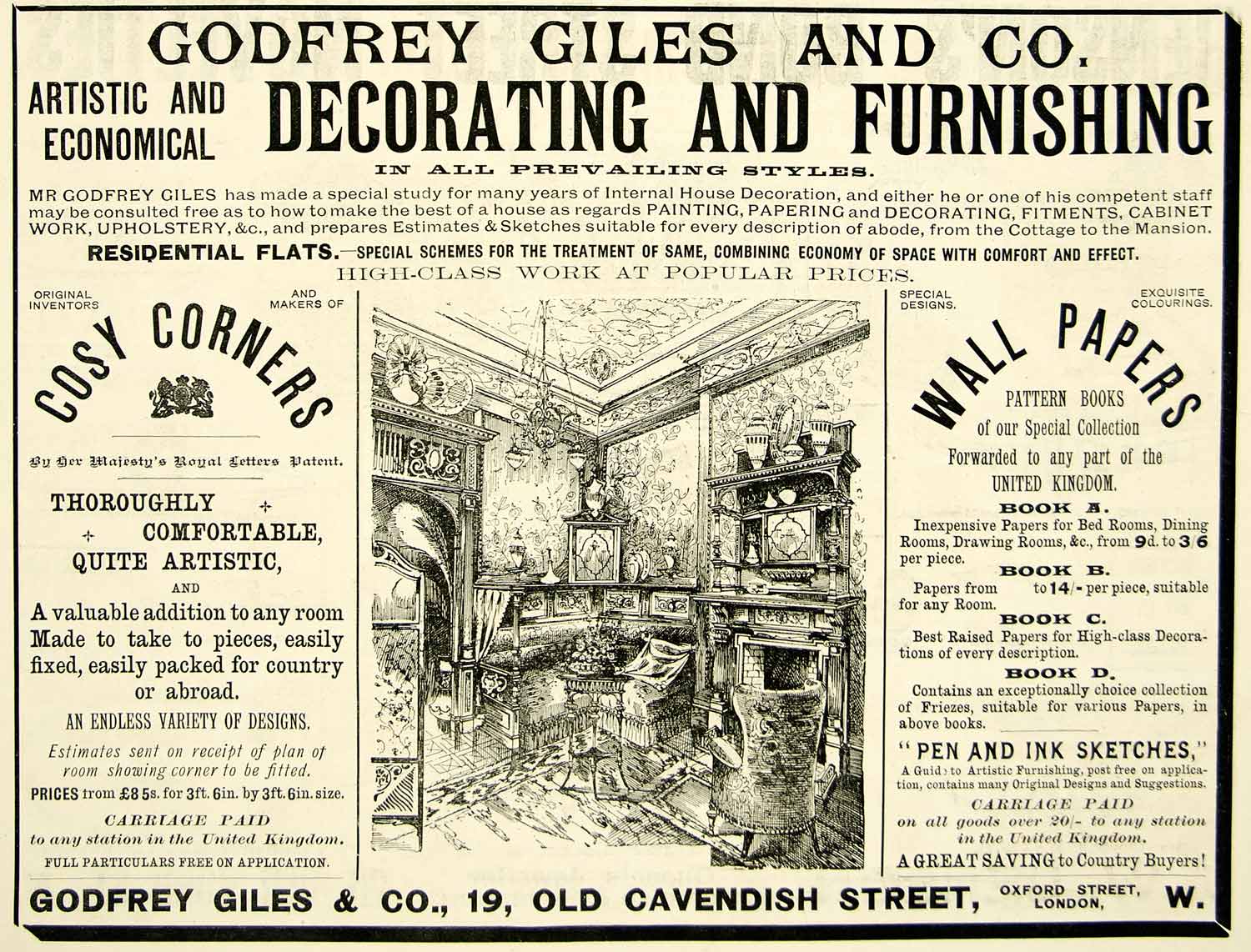 1895 Ad Godfrey Giles Victorian Home Furnishings Wallpaper Interior YTQ1
