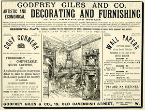 1895 Ad Godfrey Giles Victorian Home Furnishings Wallpaper Interior YTQ1