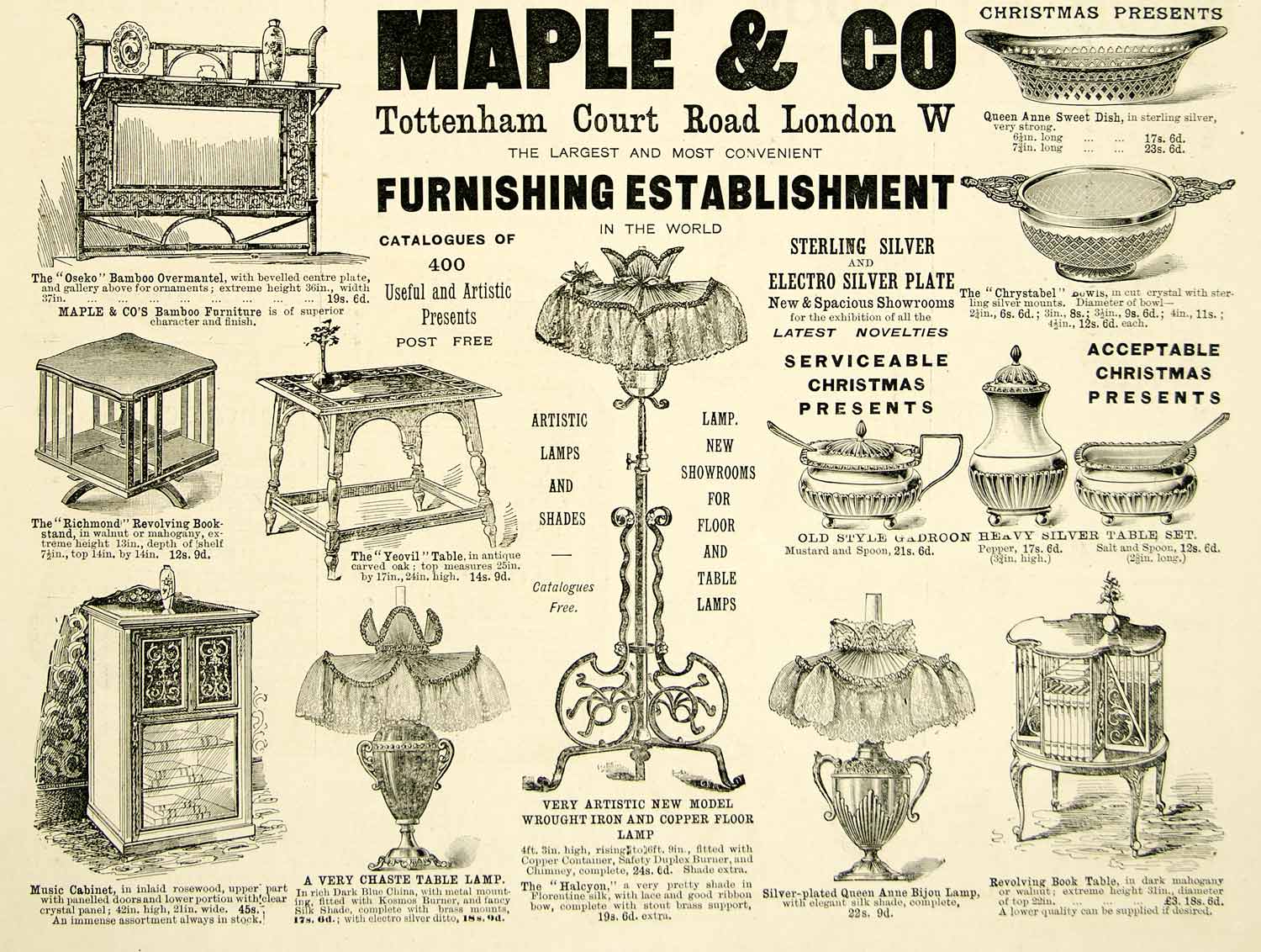1895 Ad Antique Victorian Furniture Lamp Dish Interior Decoration YTQ1