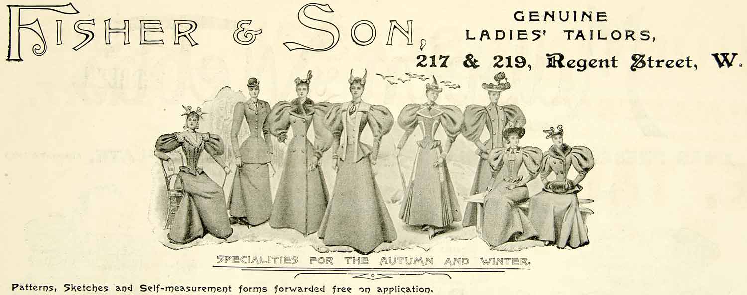 1895 Ad Antique Victorian Fashion Dresses Fisher & Son Ladies' Tailors YTQ1