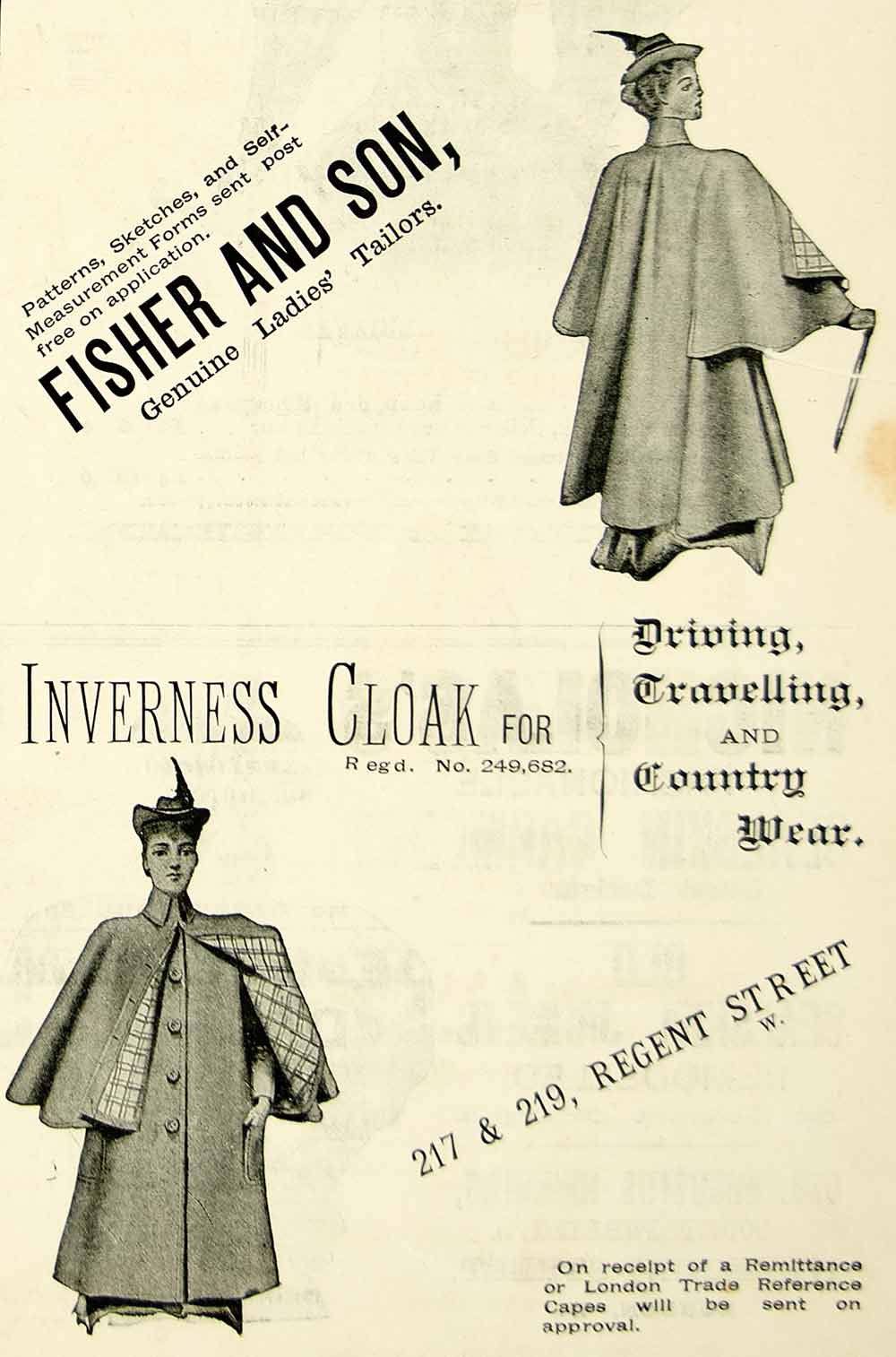 1895 Ad Antique Victorian Lady Inverness Cloak Fisher & Son Ladies Tailor YTQ1