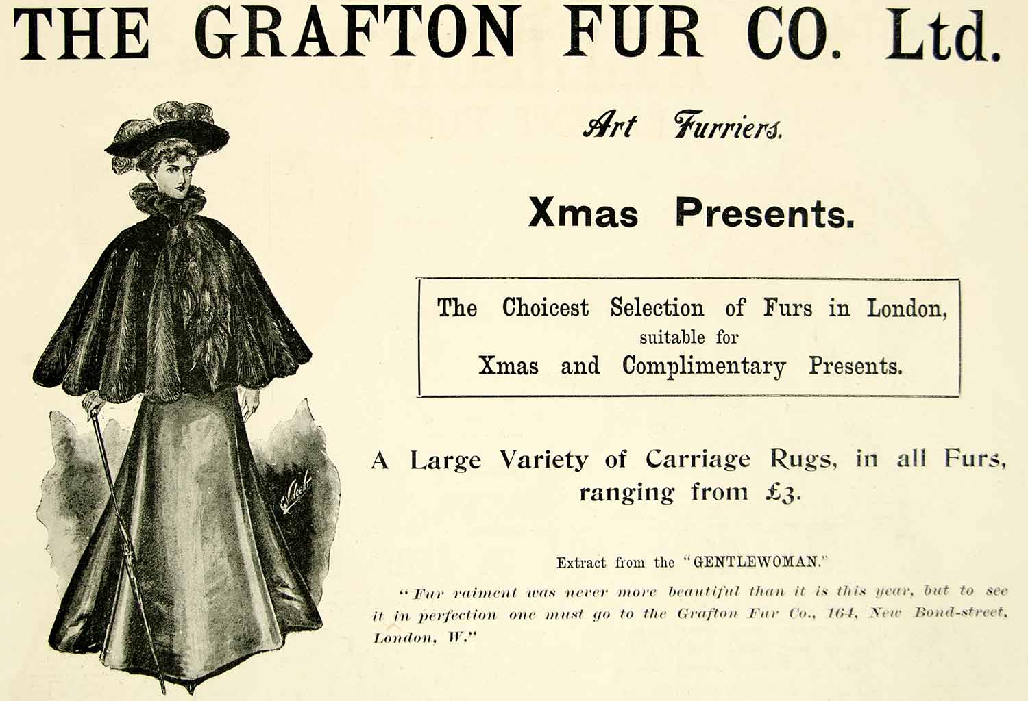 1895 Ad Antique Victorian Lady Fur Cape Fashion Clothing Grafton Furrier YTQ1