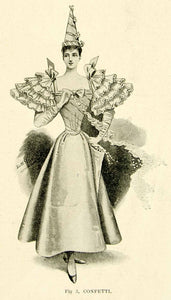 1895 Print Antique Victorian Masquerade Pierrette Theatrical Fancy Dress YTQ1