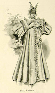 1895 Print Antique Victorian Masquerade Ball Costume Domino Costume Mask YTQ1