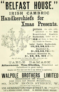 1895 Ad Antique Belfast House Irish Cambric Handkerchiefs Monogram YTQ1