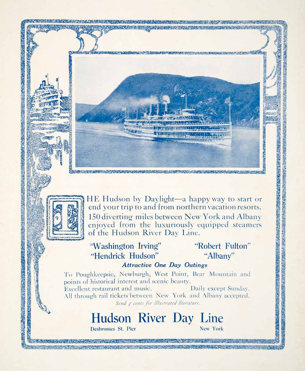 1917 Ad Hudson River Day Line Steamboat Ship Travel Vacation Transportation YTR1
