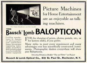 1914 Ad Bausch Lomb Balopticon Optical Picture Machine Projector Lantern YTR1
