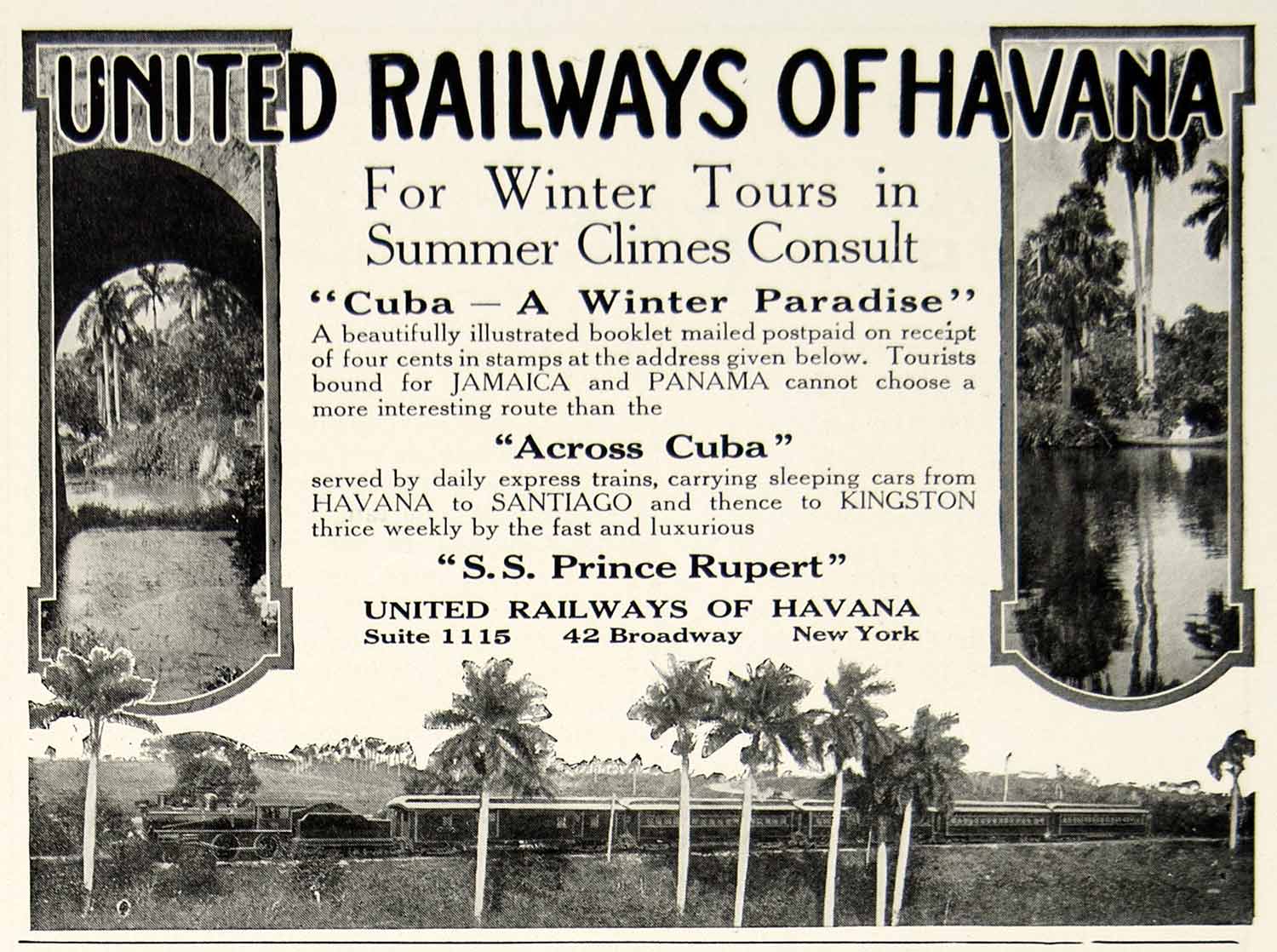 1914 Ad United Railways Havana Travel Transportation Train Railroad Line YTR1