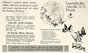 1914 Ad Southern Railway Butterfly Asheville Florida Winter Resorts YTR1