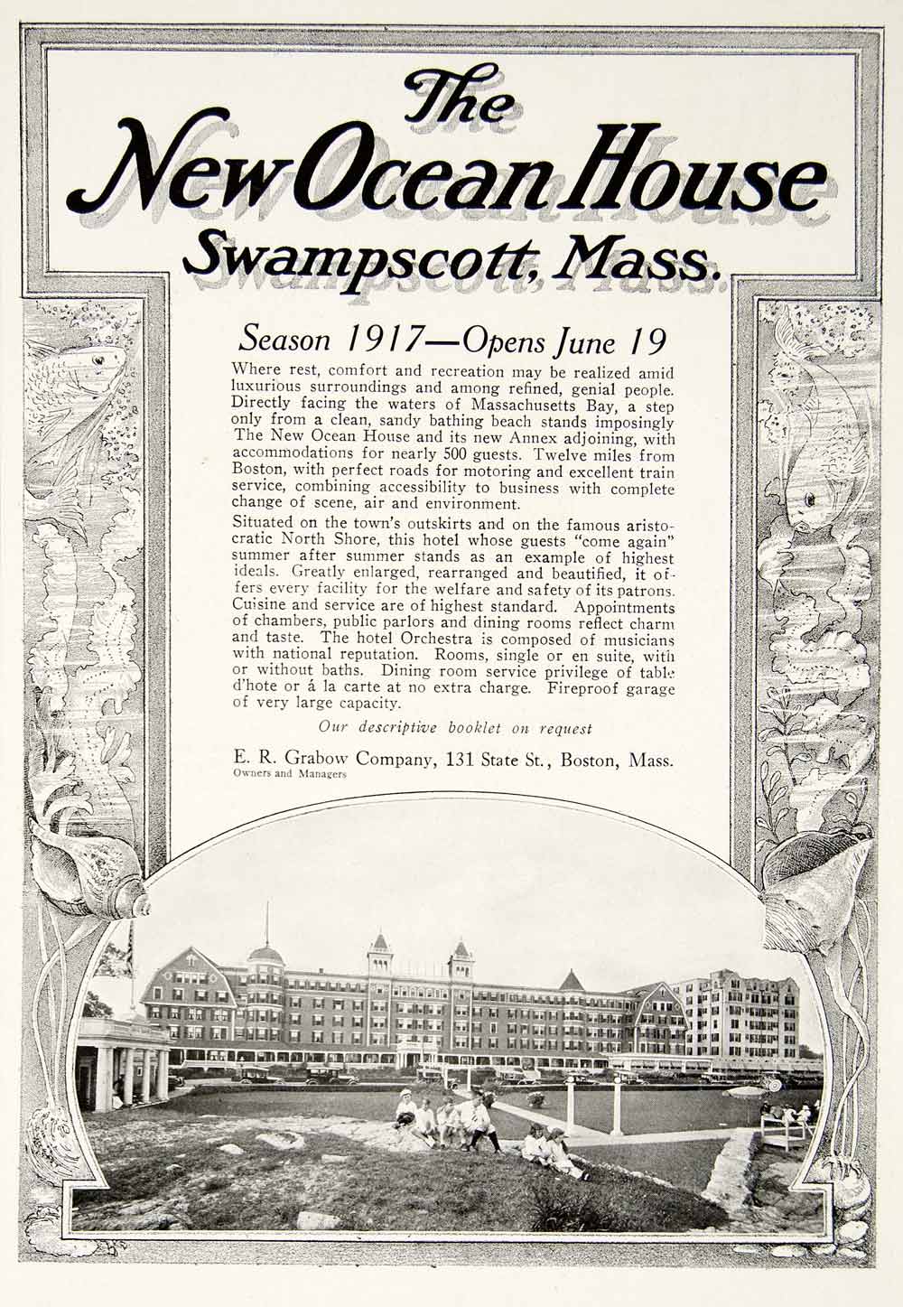 1917 Ad New Ocean House Grabow 131 State Street Boston Hotel Lodging YTR1