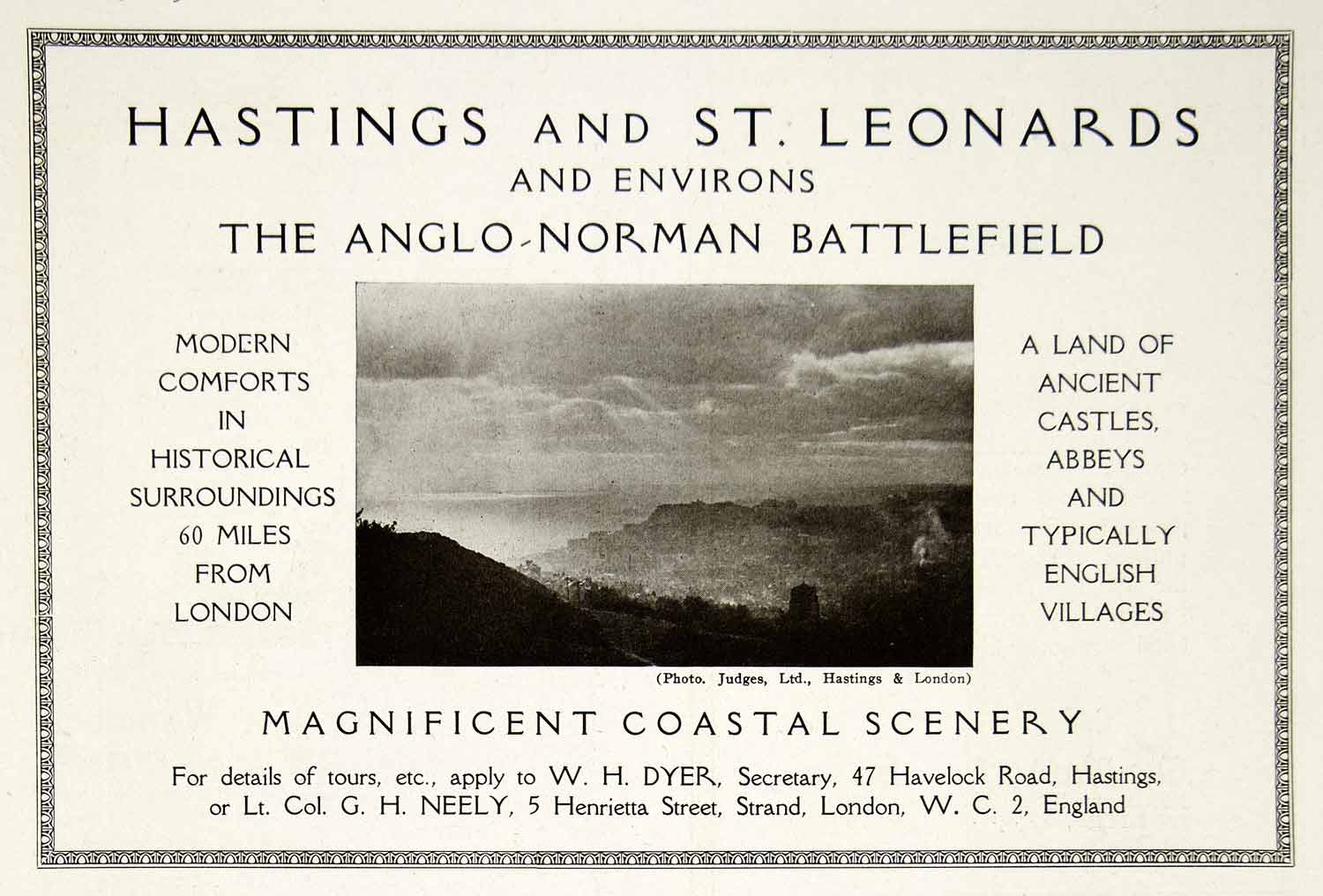 1920 Ad Hastings St Leonards Anglo-Norman Battlefield Tour Dyer Neely YTR1