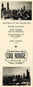 1942 Ad Coq Rouge Dick Wilson Bela Bizony Rudy Timfield New York Restaurant YTR1