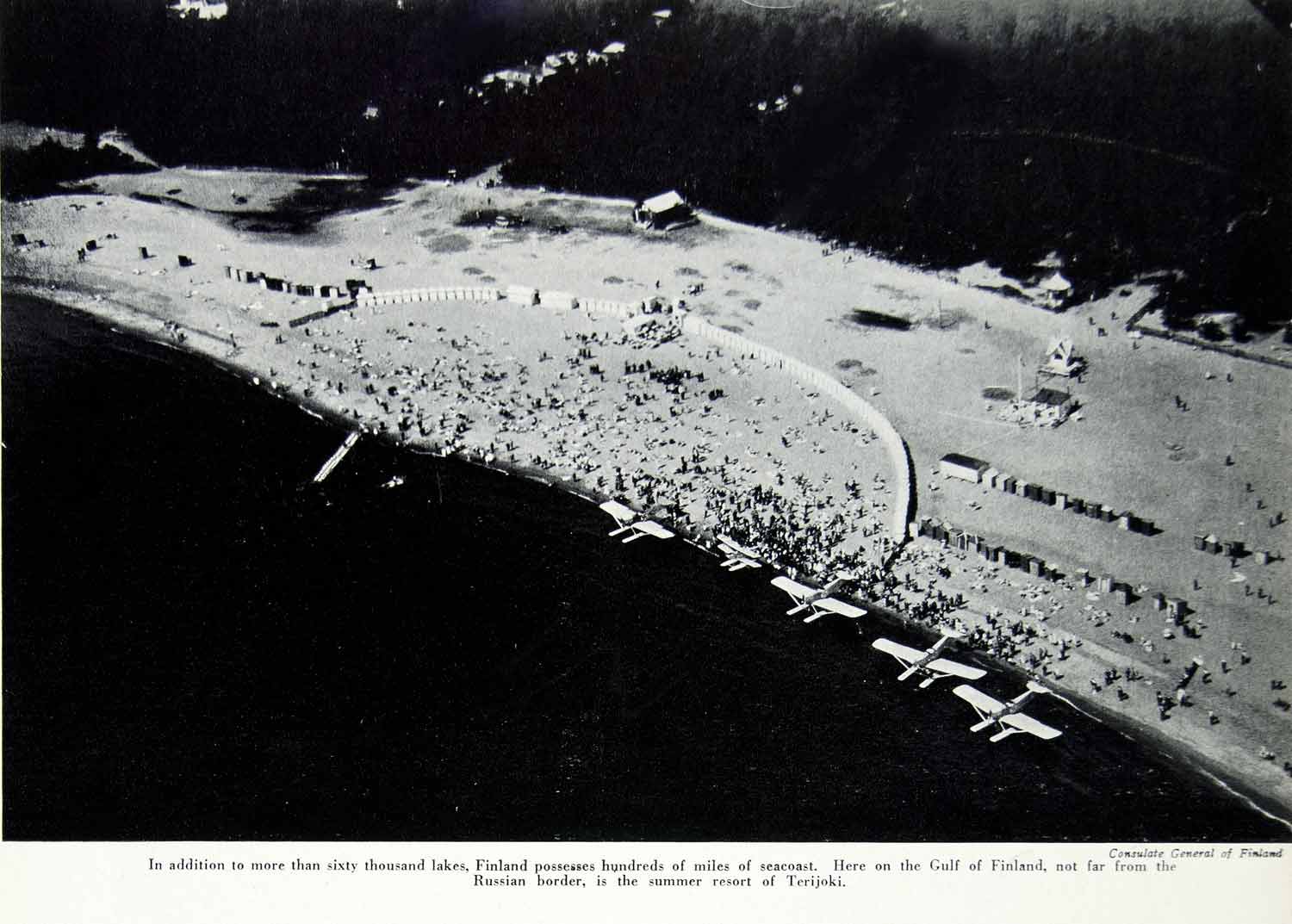 1936 Print Finland Terijoki Summer Resort Island Hydroplane Beach Aerial YTR1