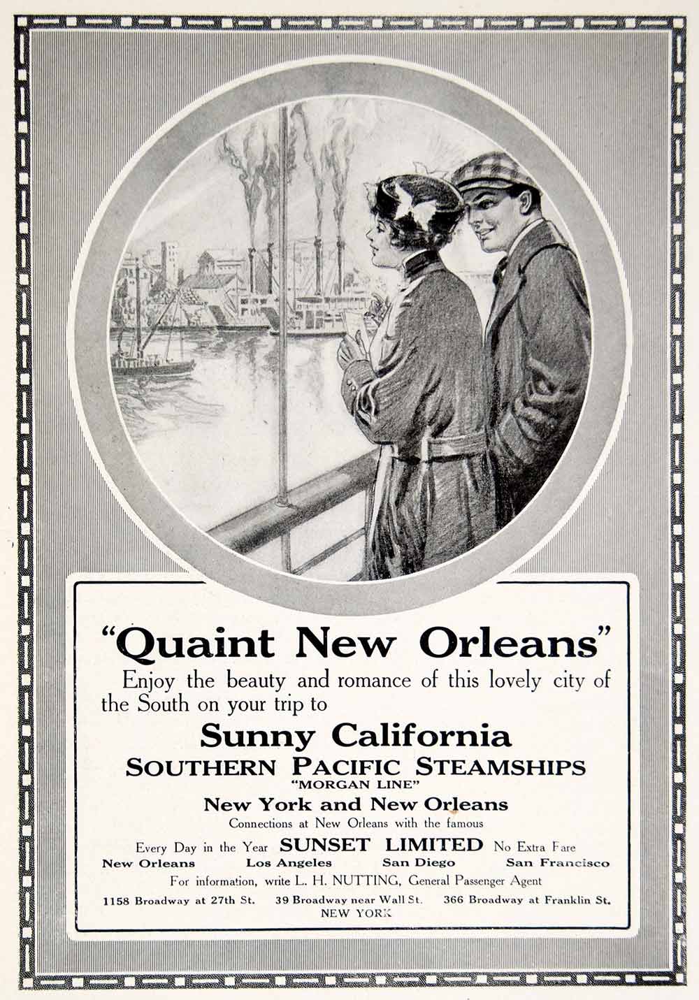 1916 Ad New Orleans Southern Pacific Steamship Travel Morgan Line Sunset YTR2