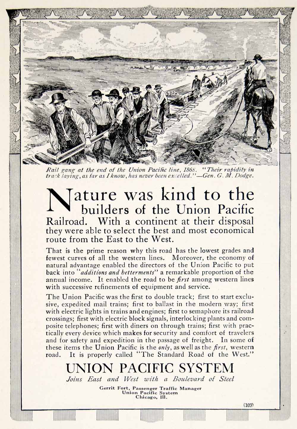 1916 Ad Union Pacific Railroad System Rail Gang Laying Train Track Ties YTR2