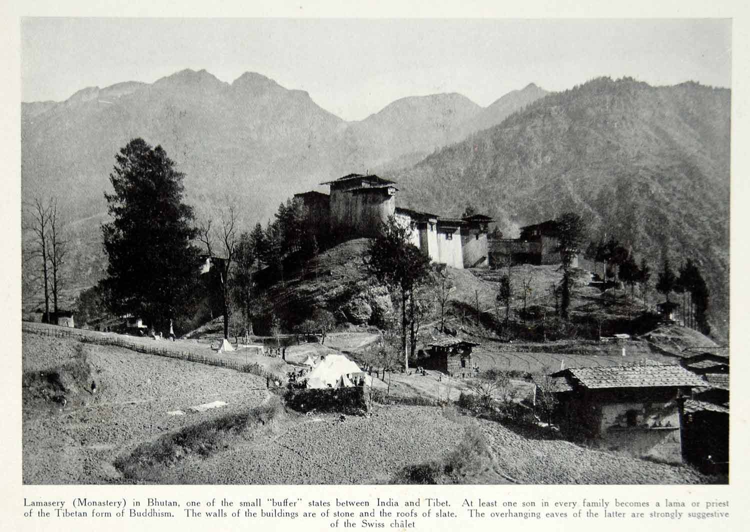 1916 Print Buddhist Lamasery Monastery Bhutan Himalayan Mountains YTR2