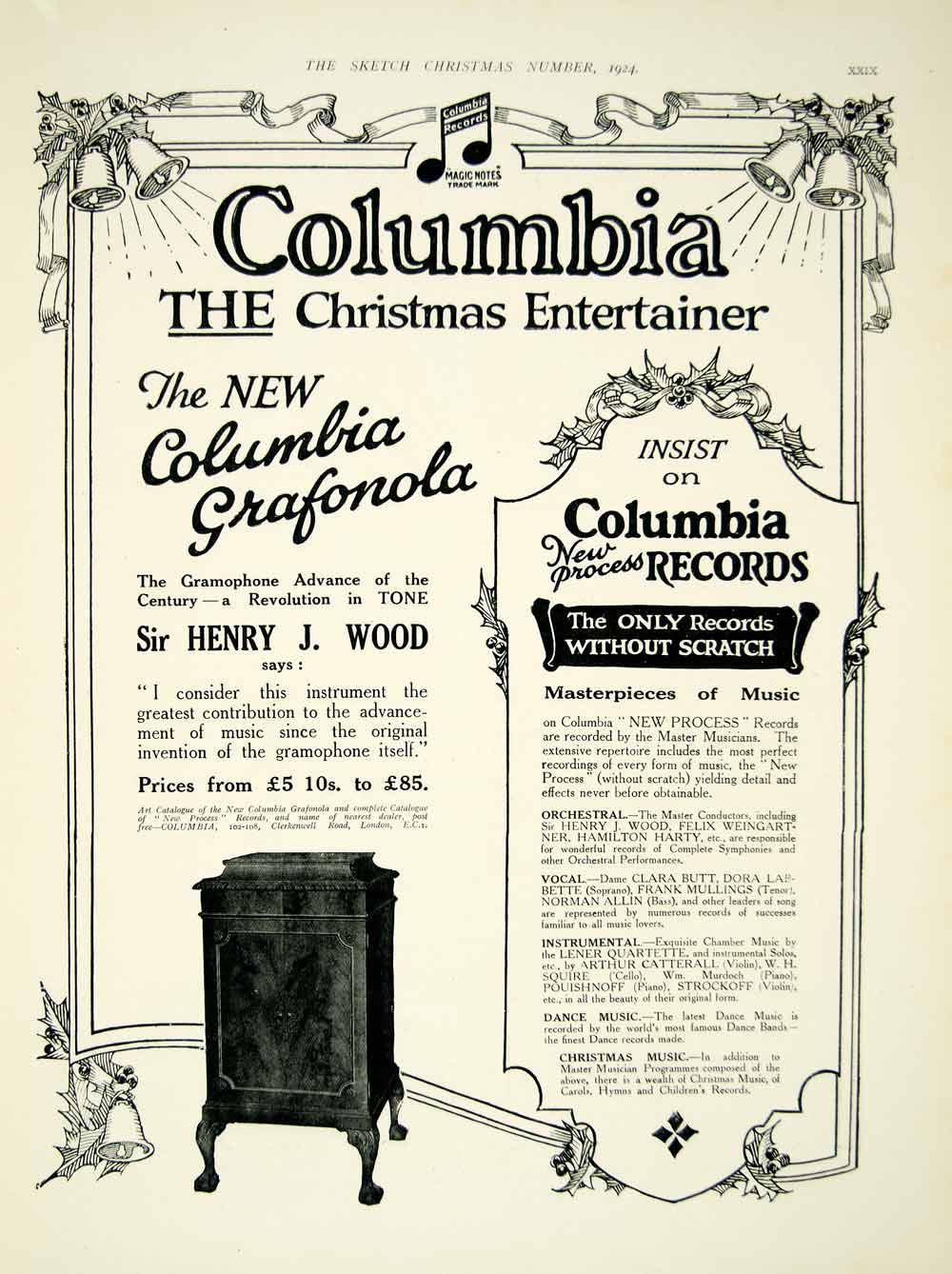 1924 Ad Columbia Christmas Grafonola Records Henry J. Wood Clerkwell Rd YTS1