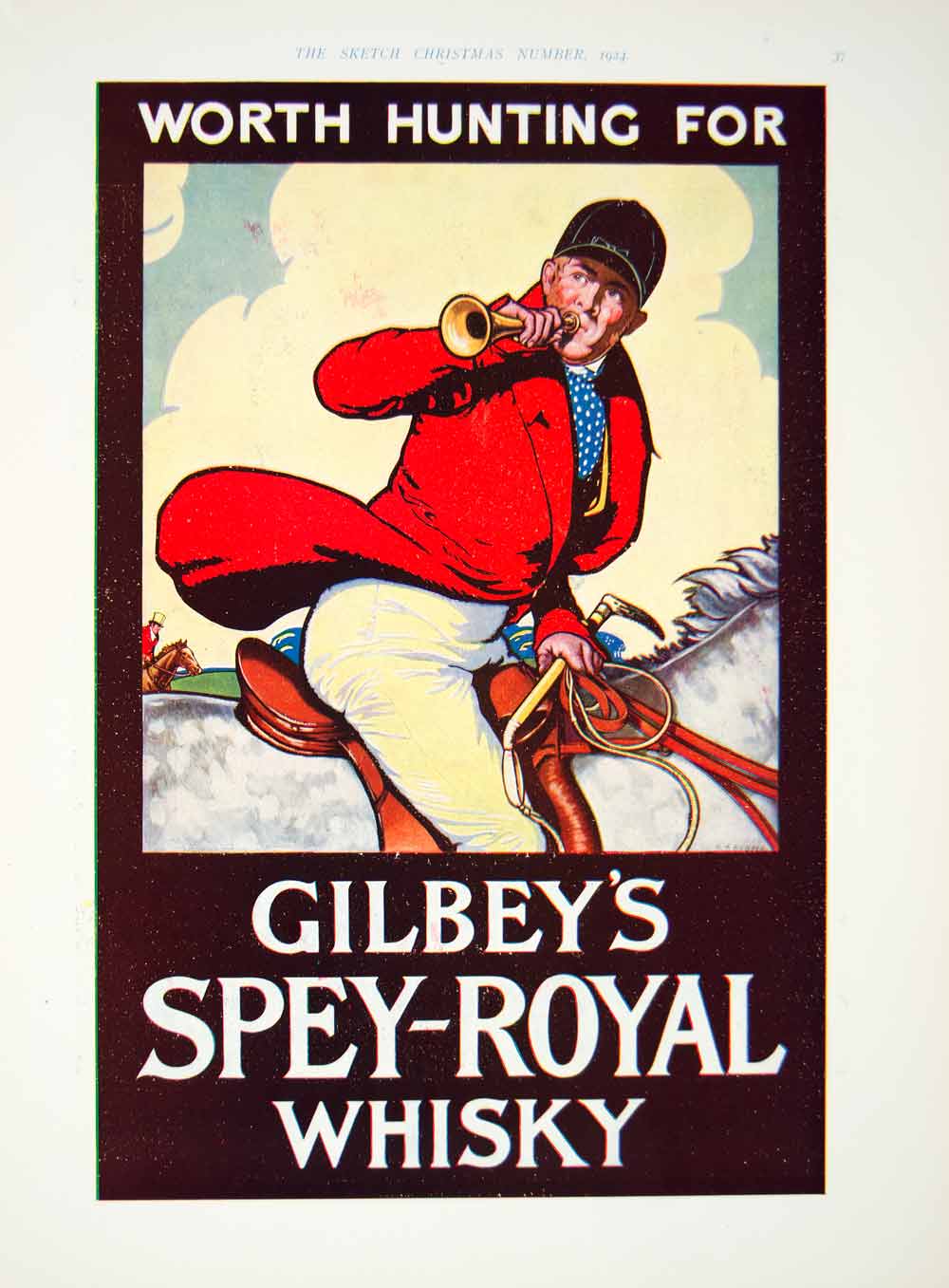 1924 Ad Gilbey Spey-Roal Whisky Whiskey Red Coat Hunting Horse Alcohol YTS1
