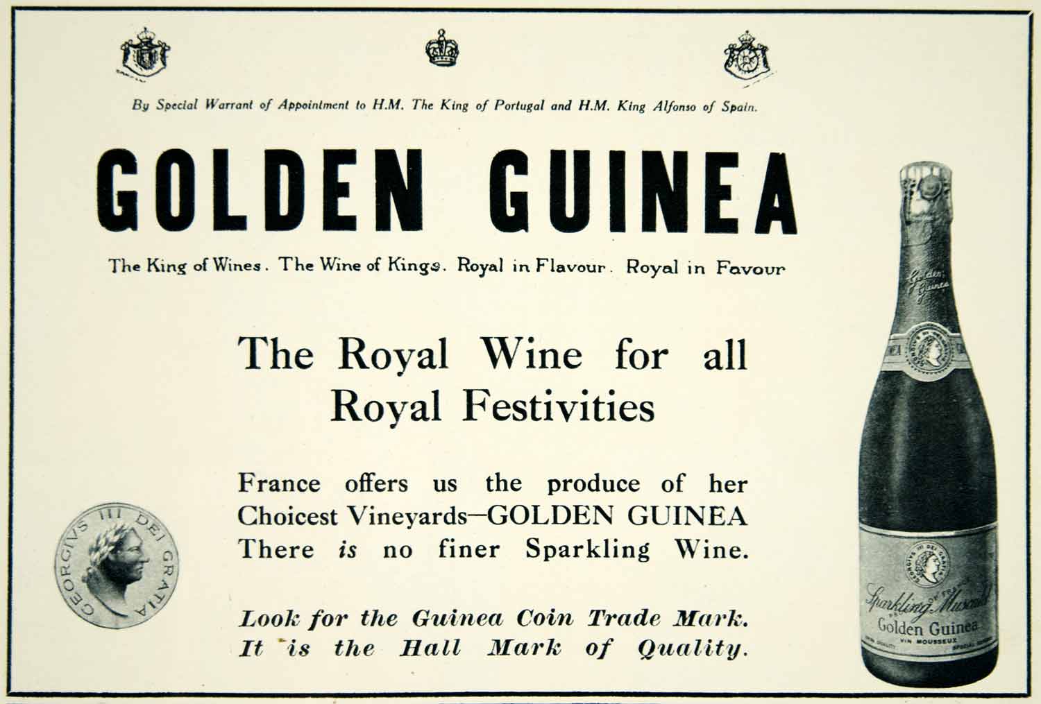 1924 Ad Golden Guinea Royal Wine French Alcohol Bottle Drink Booze YTS1