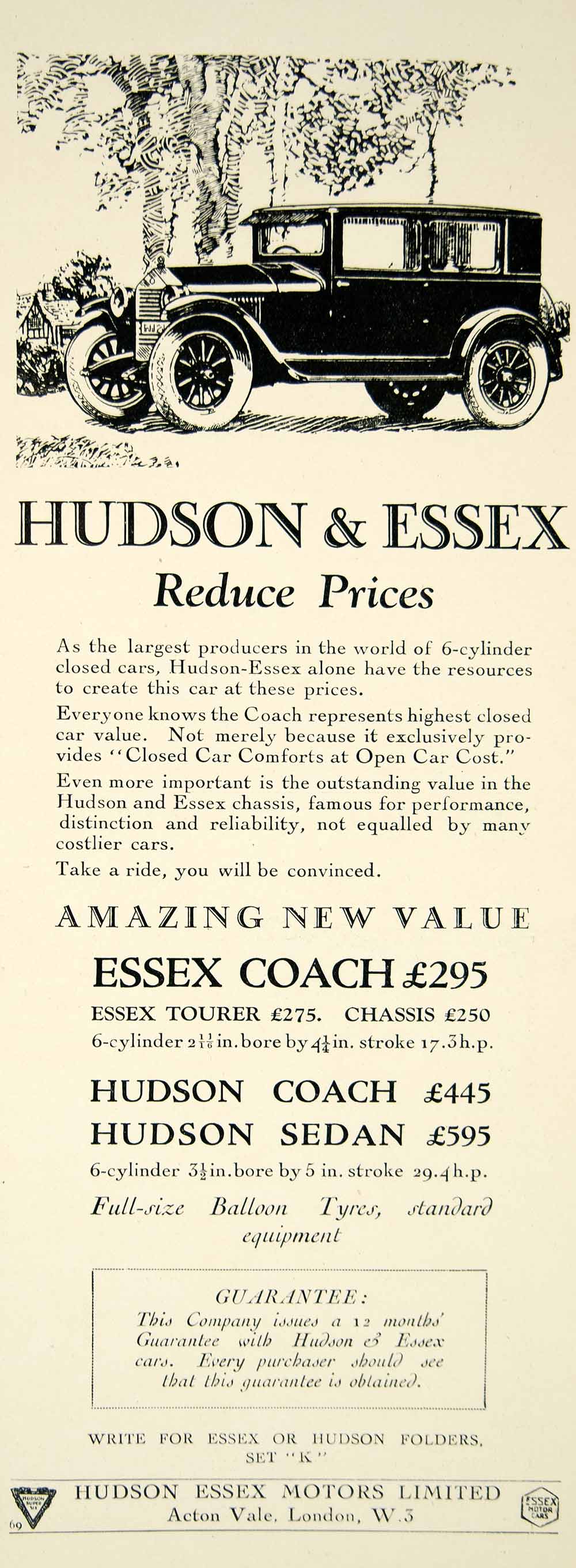 1925 Ad Hudson Essex Coach Sedan Automobile Car Tourer Chassis Closed YTS1