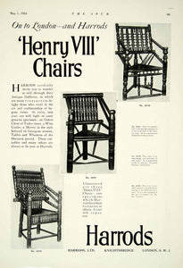 1924 Ad Harrods Department Store Henry VIII Chair Ashwood Furniture Tudor YTS2