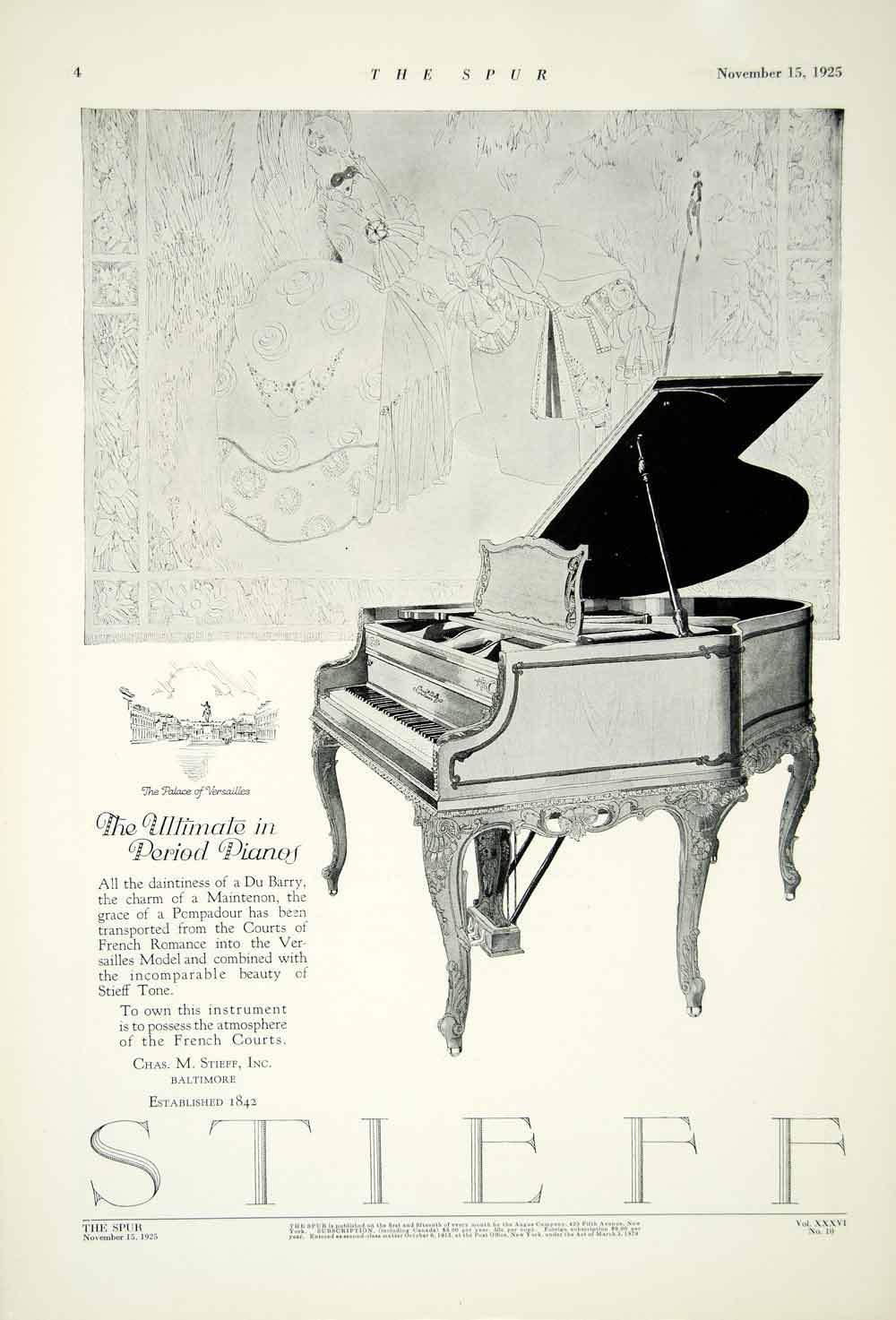 1925 Ad Charles M Stieff Grand Piano Versailles Model Musical Instrument YTS2