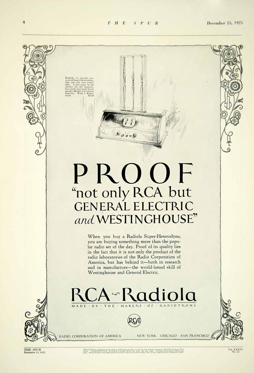 1925 Ad RCA Radiola 25 Super Heterodyne Stereo Audio Equipment Six Tube YTS2 - Period Paper
