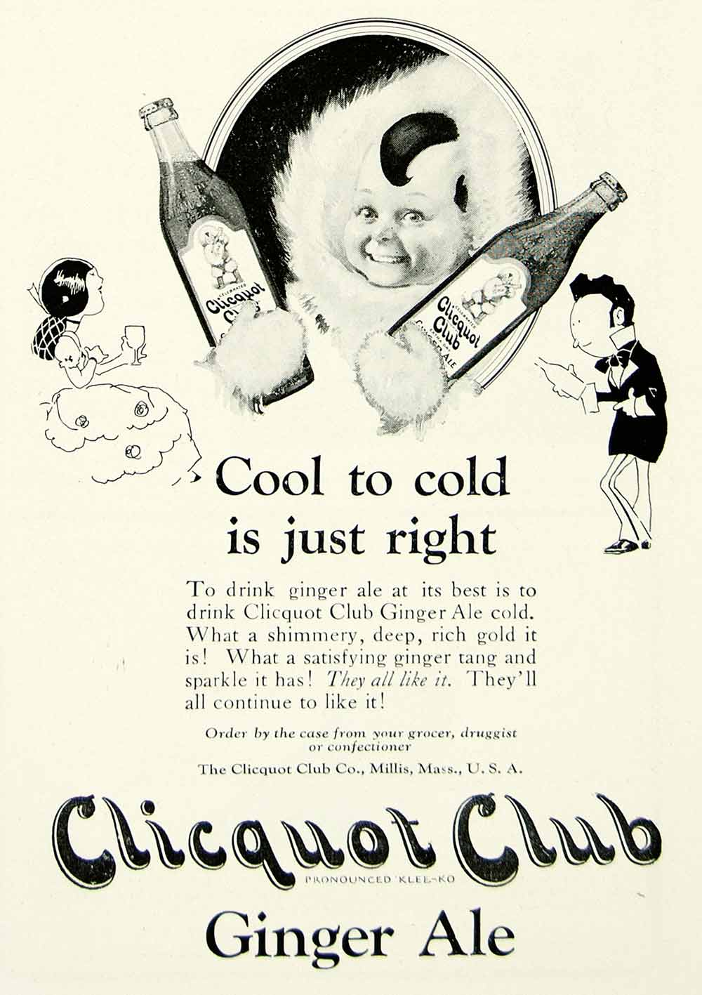 1924 Ad Clicquot Club Ginger Ale Beverage Soda Eskimo Child Grocery Millis YTS2