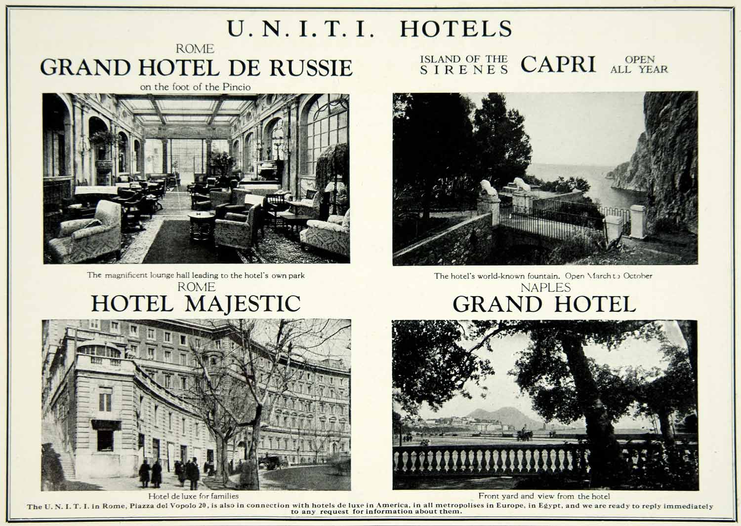 1924 Ad UNITI Grand Hotel De Russie Majestic Naples Italy Island Capri YTS2