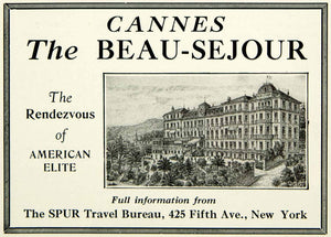 1924 Ad Cannes France Beau-Sejour Luxury Hotel Building Travel Tourism YTS2