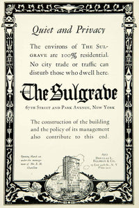 1924 Ad Sulgrade Luxury Apartment Building 67th St Park Ave NY Douglas YTS2