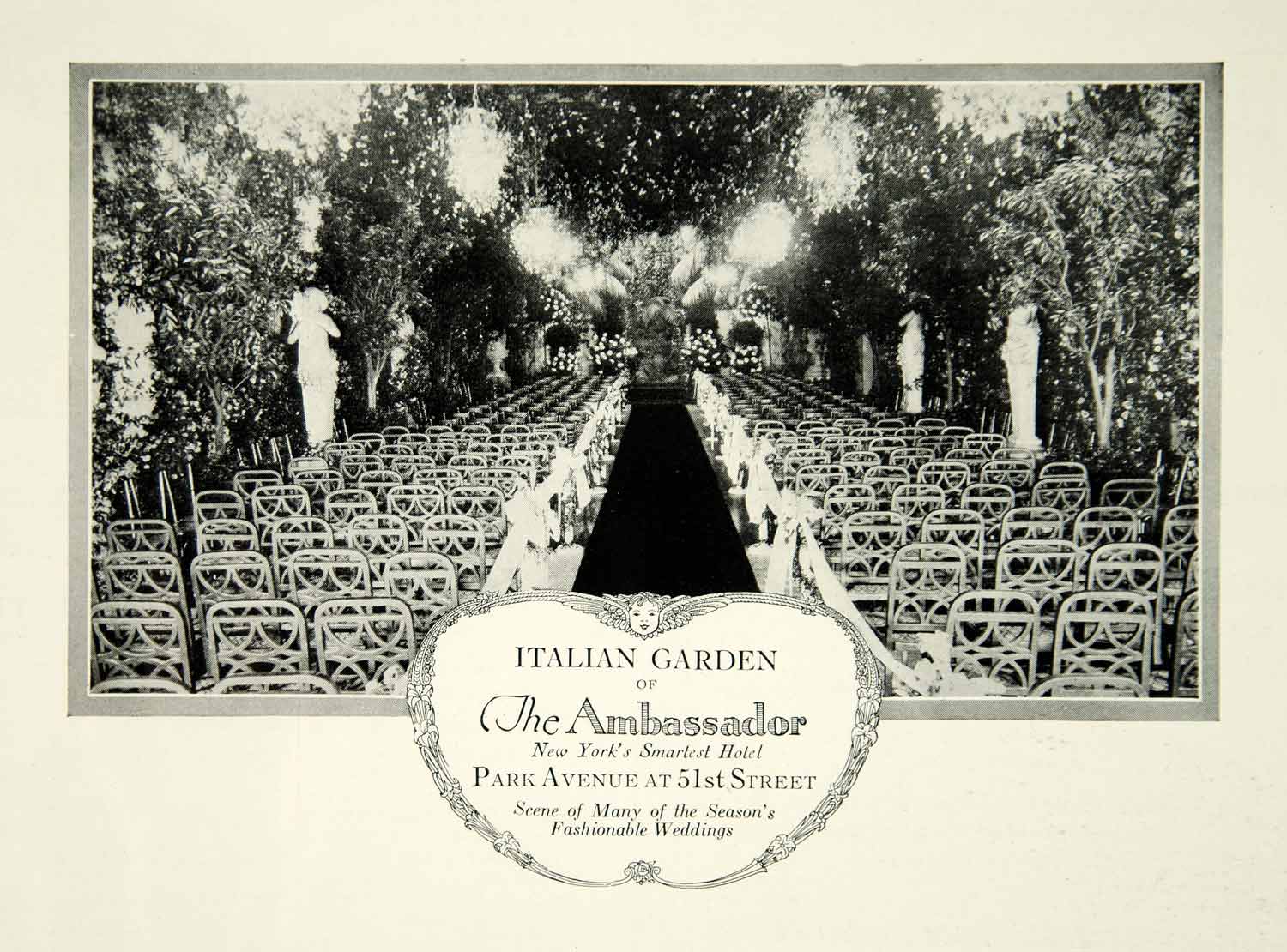 1924 Ad Italian Garden Ambassador Hotel Park Ave 51st St NY Wedding Aisle YTS2