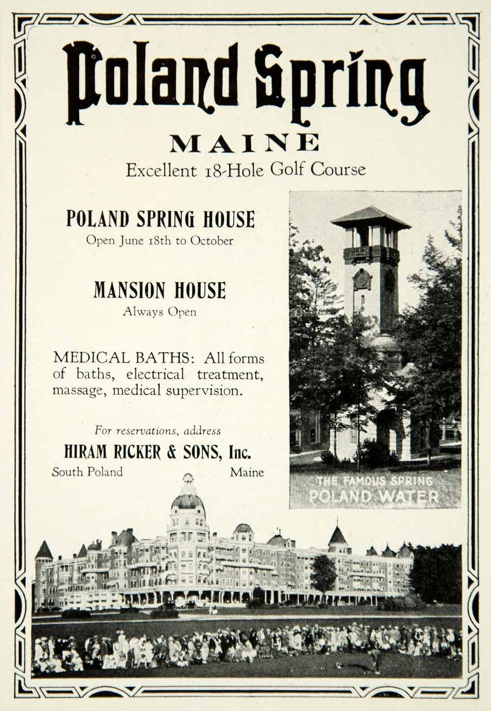 1924 Ad South Poland Spring Maine 18 Hole Golf Course Mansion House Hotel YTS2