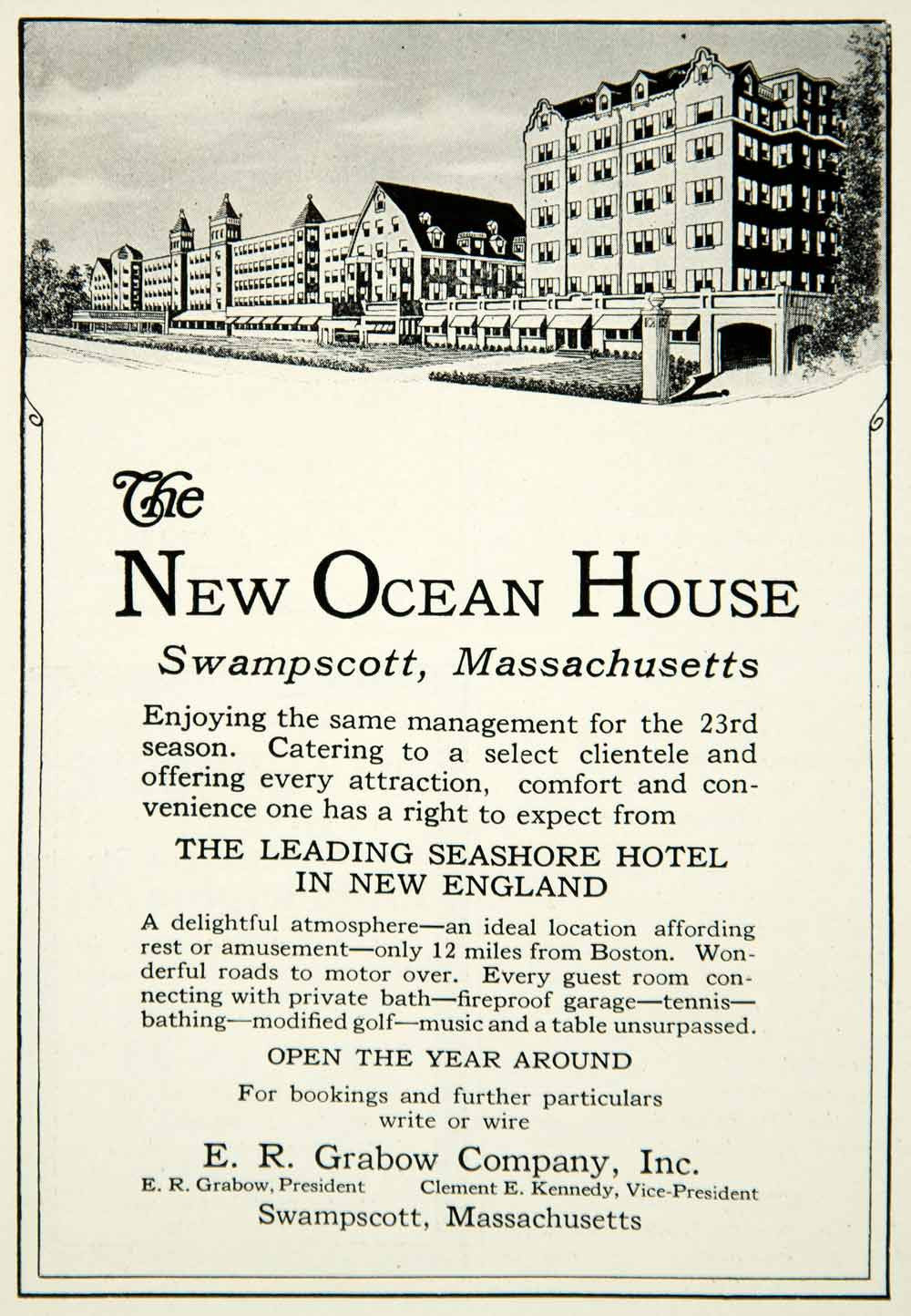 1924 Ad New Ocean House Swampscott MA Seashore Hotel Luxury ER Grabow YTS2 - Period Paper
