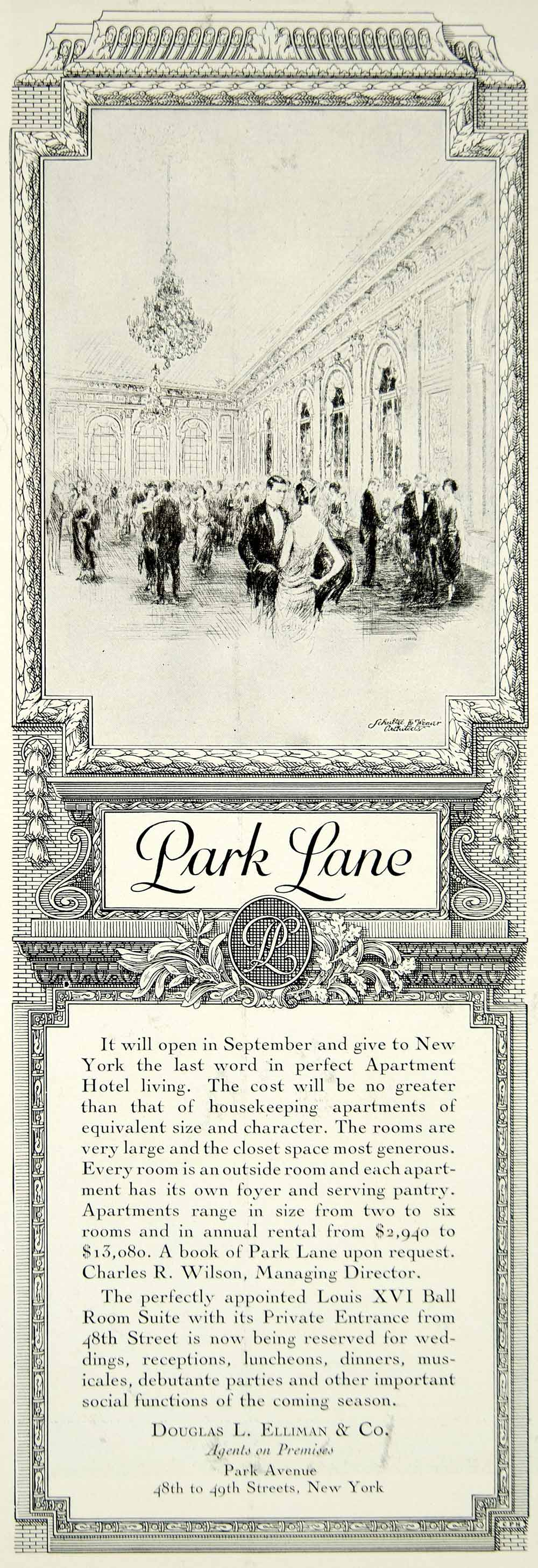 1924 Ad Park Lane Luxury Apartment 48th 49 St NY Douglas Elliman Hotel YTS2