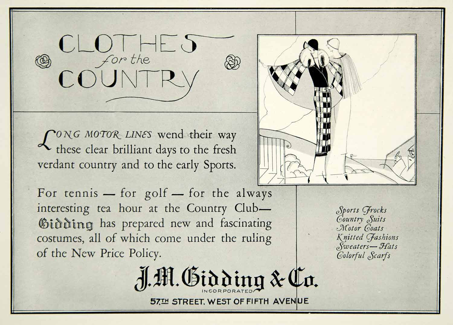 1924 Ad JM Gidding 57th St W Fifth Ave NY Art Deco Fashion Clothes Cou –  Period Paper Historic Art LLC