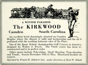 1925 Ad Kirkwood Luxury Hotel Winter Resort Camden Heights SC Golf Course YTS2