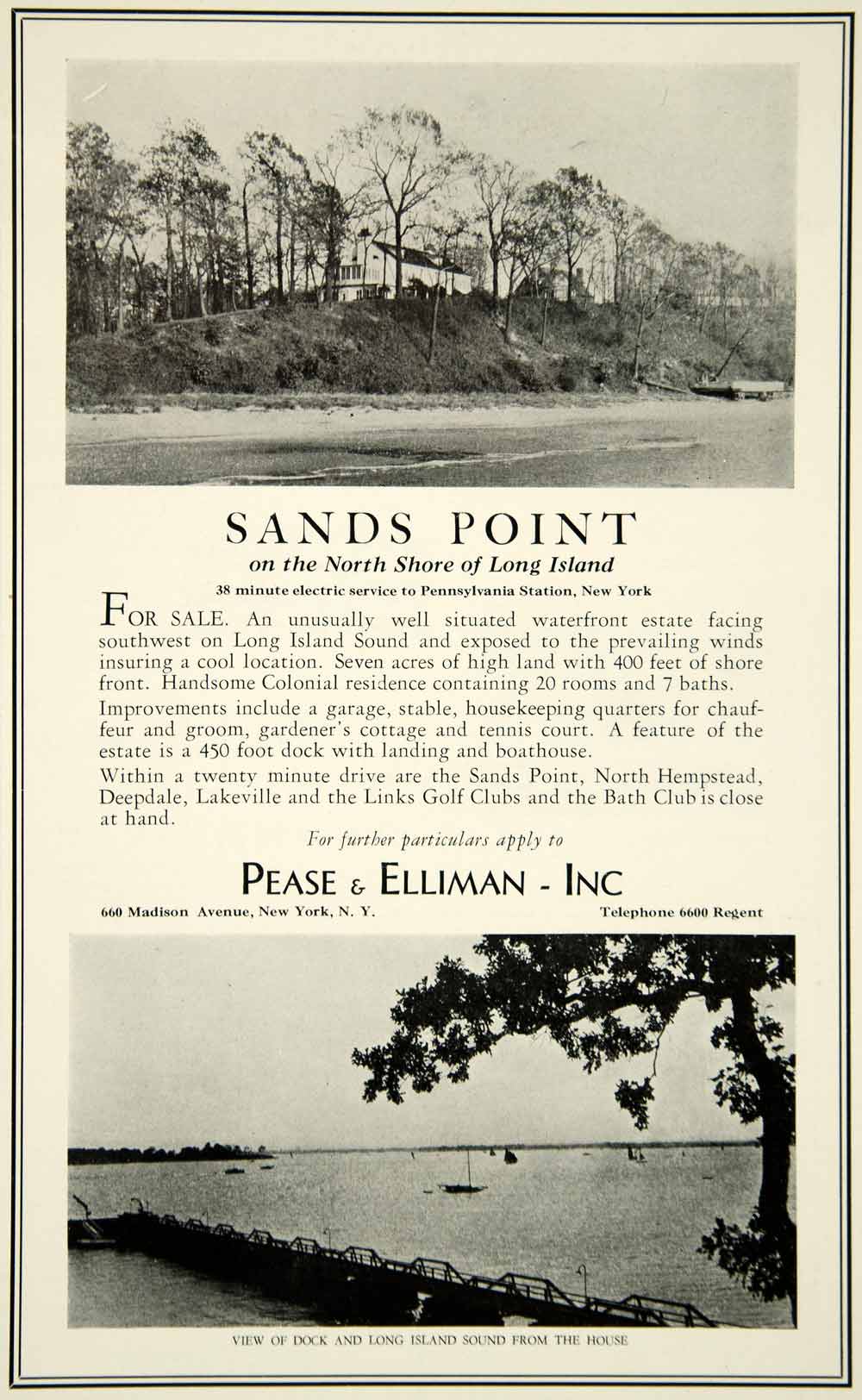 1931 Ad Sands Point Waterfront Estate North Shore Long Island NY Pease YTS2