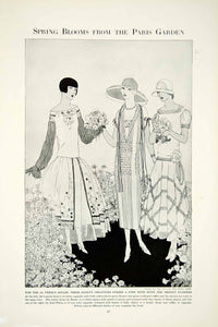 1924 Print Helen Smith Art Nouveau Paris Garden Spring Bloom Fashion Women YTS2 - Period Paper
