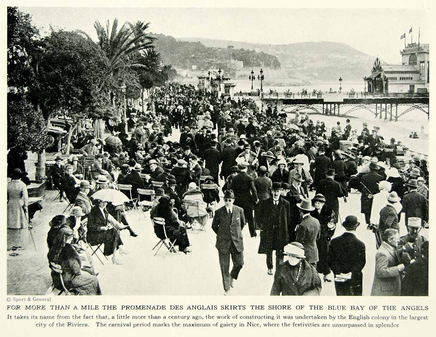 1925 Print Nice France Carnival Promenade Des Anglais Shore Blue Bay Angels YTS2 - Period Paper

