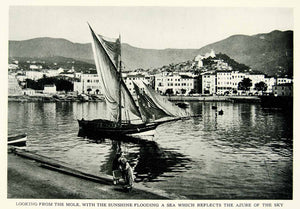 1925 Print San Remo Italy Sailing Ship Dock Cityscape Europe Pier Riviera YTS2