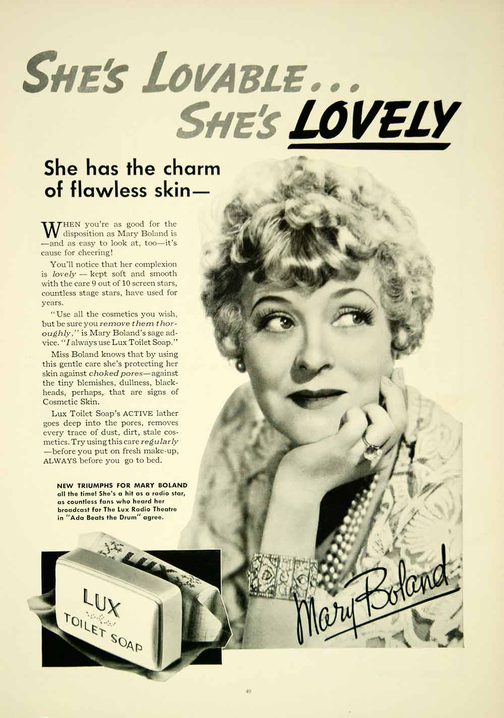 1935 Ad Mary Boland Lux Toilet Soap Portrait Actress Skin Health Beauty YTS3