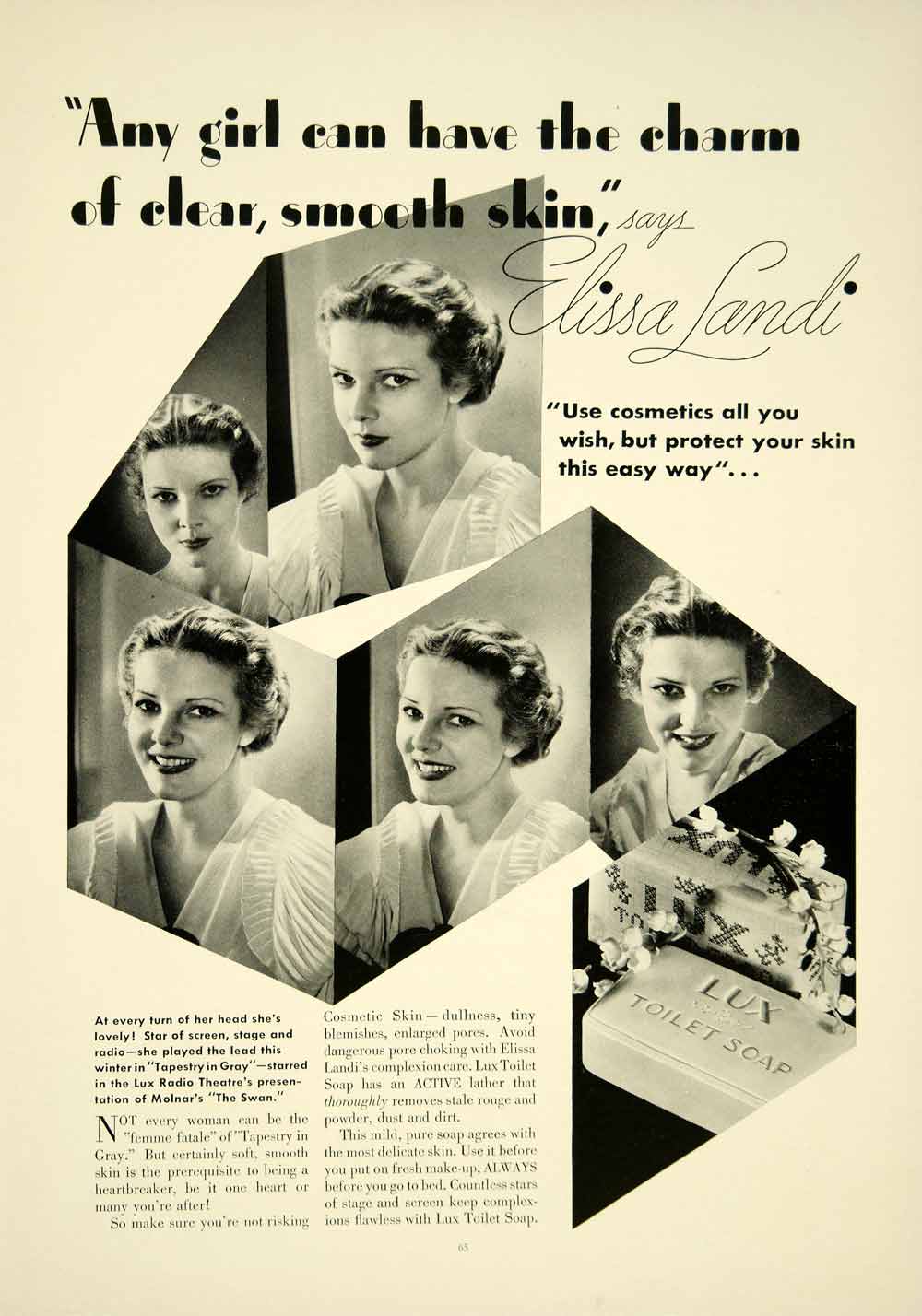 1936 Ad Elissa Landi Lux Toilet Soap Actress Portrait Skin Care Cosmetic YTS3