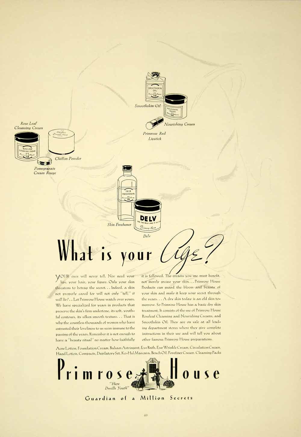 1936 Ad Health Beauty Primrose House Products Cosmetic Woman Face Cream YTS3