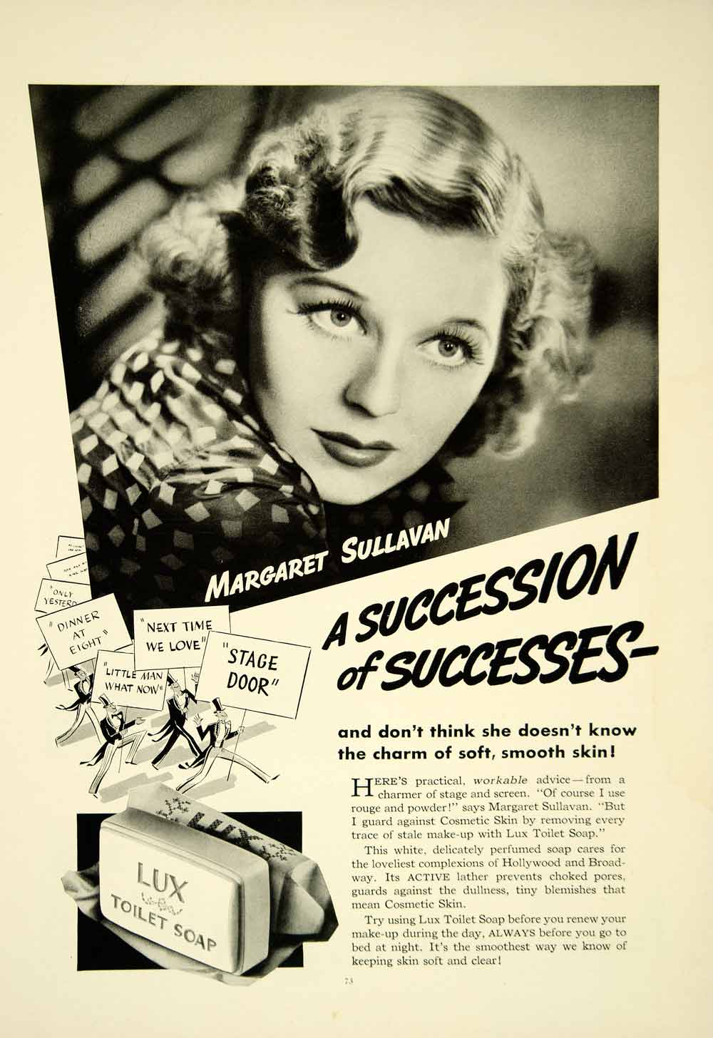 1936 Ad Margaret Sullavan Actress Lux Toilet Soap Health Beauty Theater YTS3