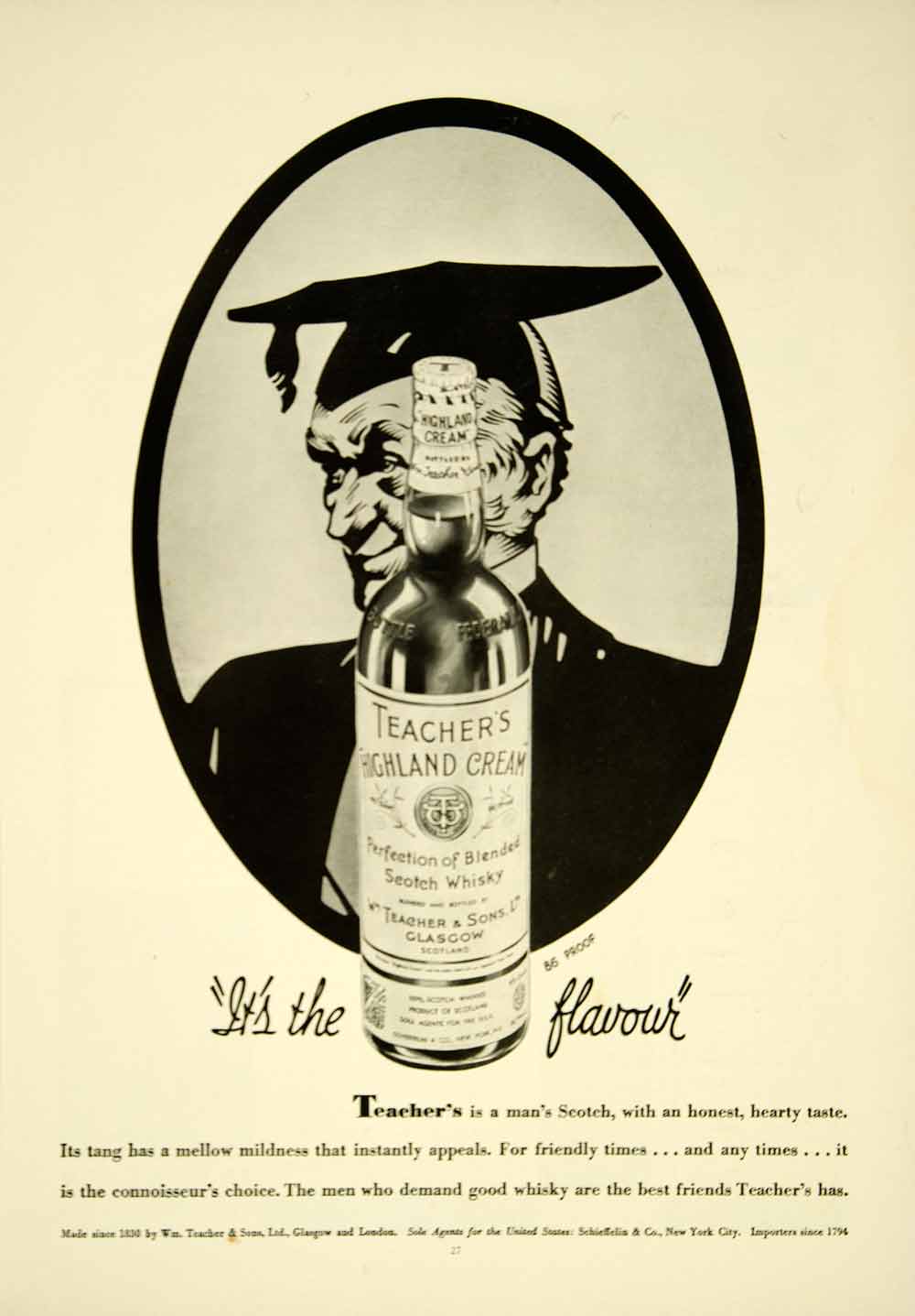 1936 Ad Teachers Highland Cream Blended Scotch Whisky Bottle Alcohol YTS3