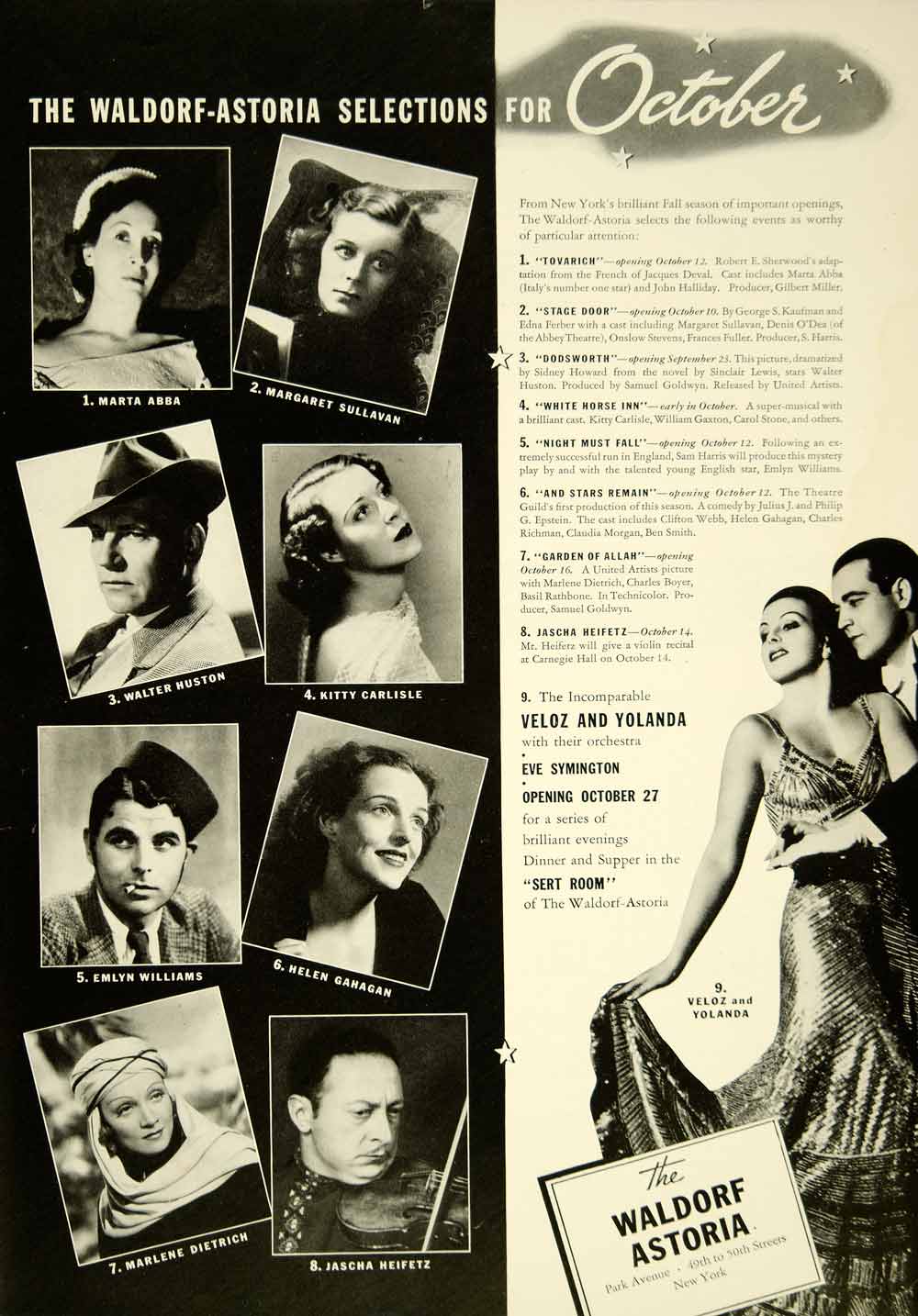 1936 Ad Entertainment Performers Acts Waldorf Astoria New York Veloz YTS3