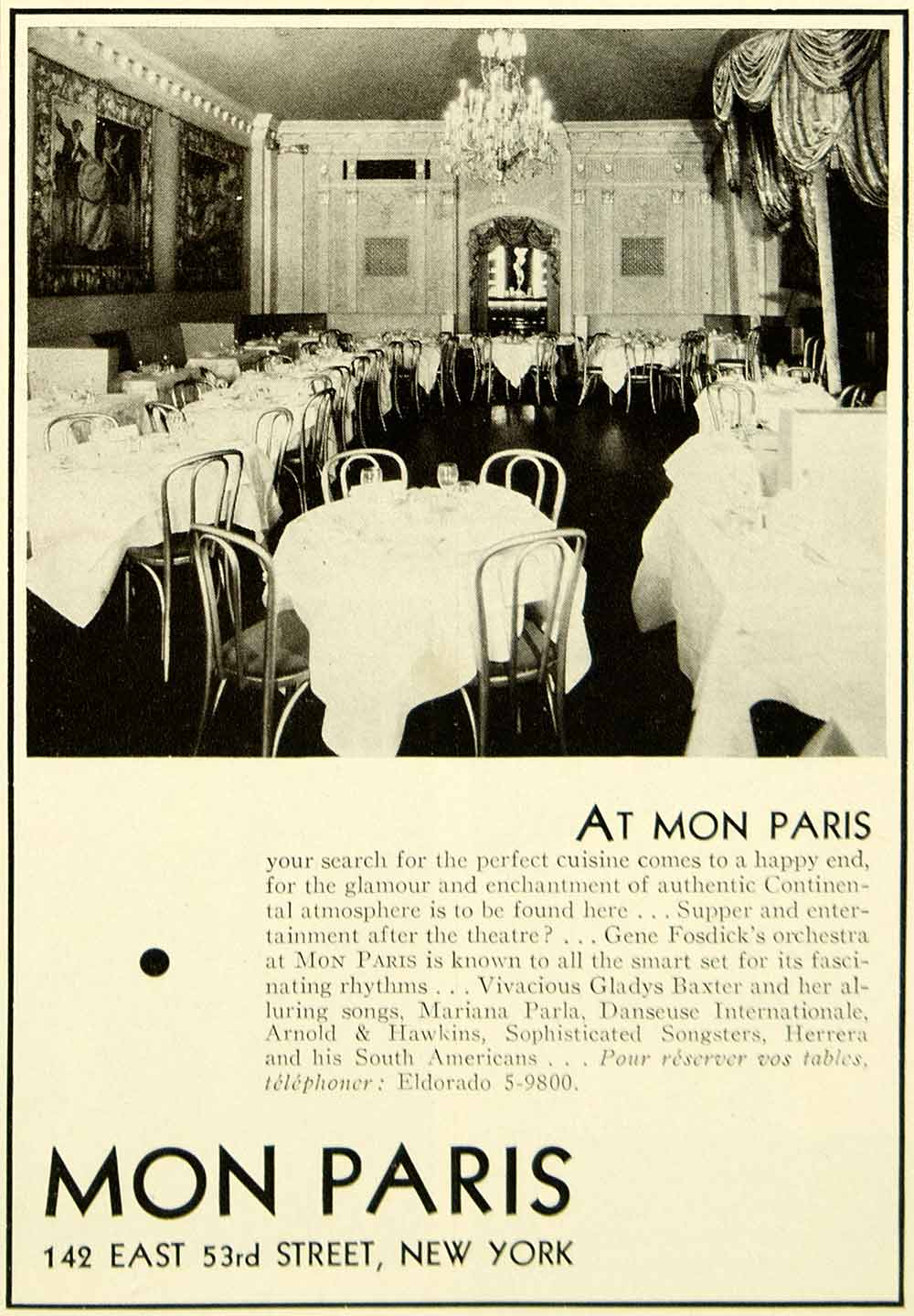 1935 Ad Mon Paris Restaurant 53rd Street New York City Dine Interior Tables YTS3
