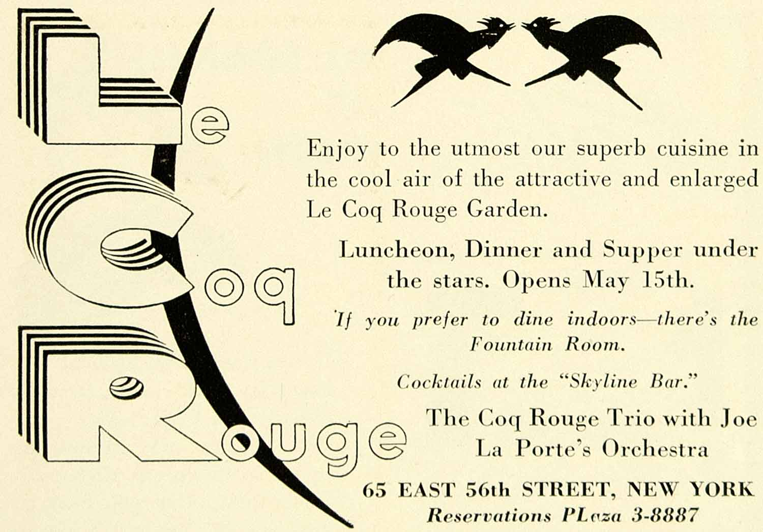 1935 Ad Le Coq Rouge Trio Joe La Porte Orchestra Restaurant Entertainment YTS3