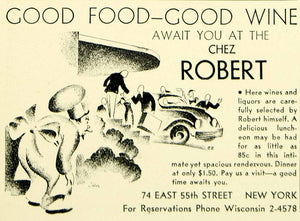 1935 Ad Chez Robert 74 East 55th Street New York Art Deco Car Chef Food YTS3
